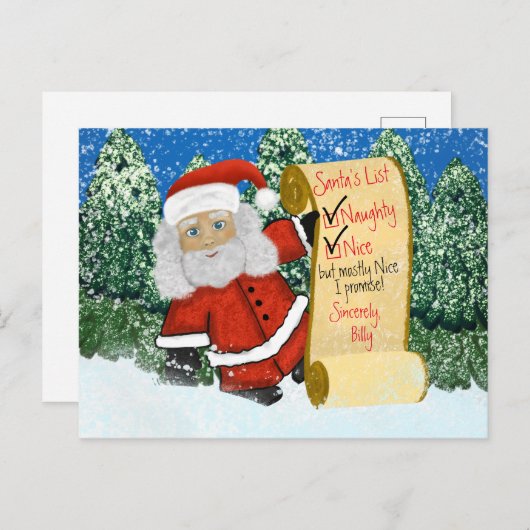 Persoonlijke kerstkerstnamenlijst Naughty Nice Briefkaart (Voorkant / Achterkant)