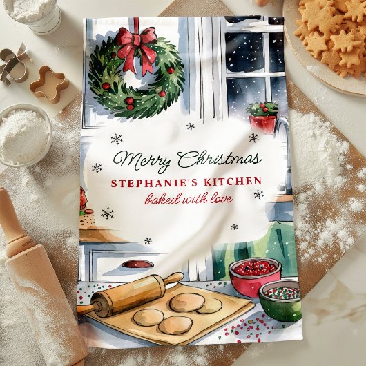 Persoonlijke Kerstkeuken Bakscene Theedoek
