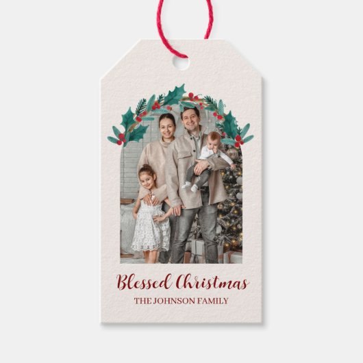 Persoonlijke Kerstkrans Foto Gift Tag Cadeaulabel (Voorkant)