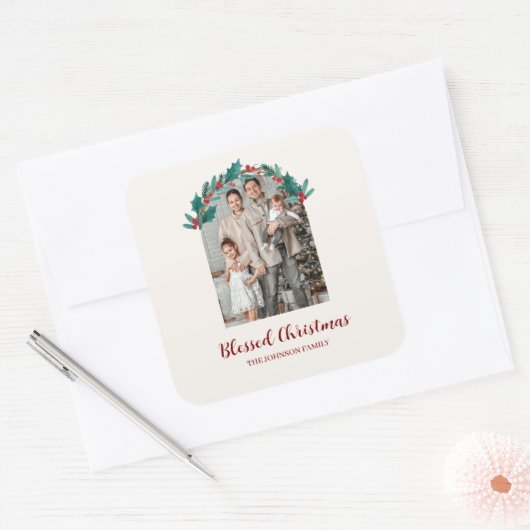 Persoonlijke Kerstkrans Foto & Naam Sticker (Envelop)