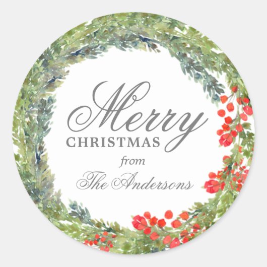 Persoonlijke Kerstkrans Merry Christmas Ronde Sticker (Voorkant)