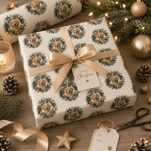Persoonlijke kerstkrans met foto van huisdier cadeaupapier