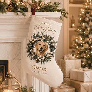 Persoonlijke kerstkrans met huisdierfoto en sok grote kerstsok