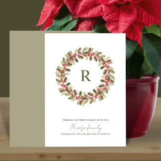 Persoonlijke Kerstkrans met monogram Feestdagenkaart
