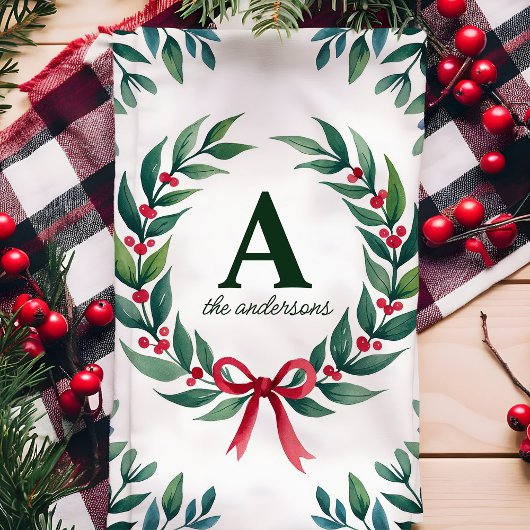 Persoonlijke kerstkrans monogram kerstmis theedoek