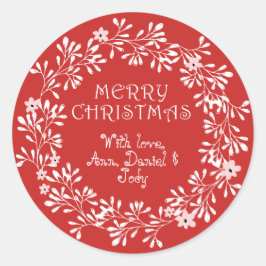 Persoonlijke Kerstkrans Rood en Wit Merry Christma Ronde Sticker