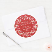 Persoonlijke Kerstkrans Rood en Wit Ronde Sticker (Envelop)