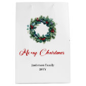Persoonlijke kerstkrans tas voor feestelijke cadea medium cadeauzakje (Voorkant)