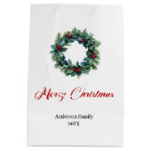 Persoonlijke kerstkrans tas voor feestelijke cadea medium cadeauzakje (Achterkant)