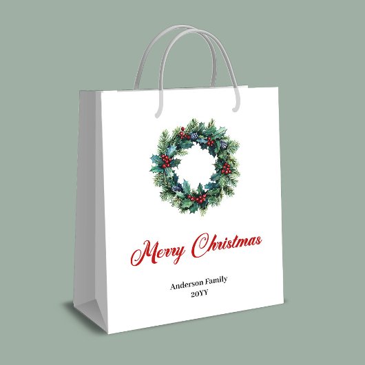 Persoonlijke kerstkrans tas voor feestelijke cadea medium cadeauzakje