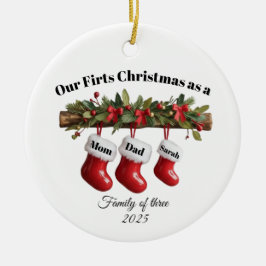 Persoonlijke Kerstkrans voor een Familie van Drie Keramisch Ornament