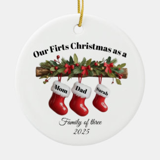Persoonlijke Kerstkrans voor een Familie van Drie Keramisch Ornament