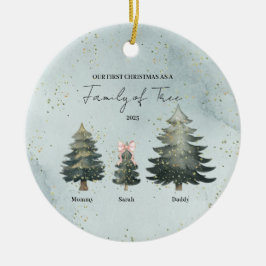 Persoonlijke Kerstkrans voor Familie van Drie Keramisch Ornament