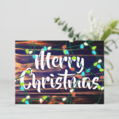 Persoonlijke kerstlichten op Woodgrain Feestdagenkaart (Staand voorkant)