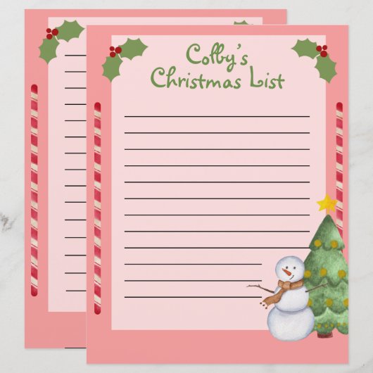 Persoonlijke kerstlijst met Snowman (Voorkant / Achterkant)
