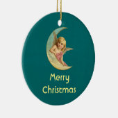 Persoonlijke kerstman  Angel op de maan Keramisch Ornament (Rechts)