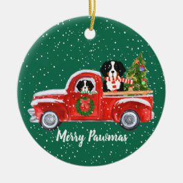 Persoonlijke kerstman Berner Dogs Red Truck Keramisch Ornament