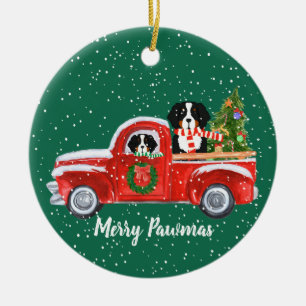 Persoonlijke kerstman Berner Dogs Red Truck Keramisch Ornament