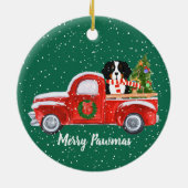 Persoonlijke kerstman Berner Dogs Red Truck Keramisch Ornament (Achterkant)
