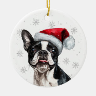Persoonlijke Kerstman Boston Terrier Hond Keramisch Ornament