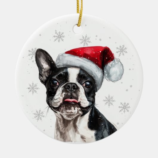 Persoonlijke Kerstman Boston Terrier Hond Keramisch Ornament (Voorkant)