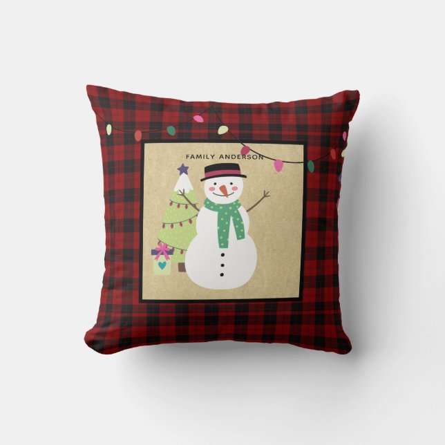 Persoonlijke Kerstman Buffalo Plaid voor Kinderen Kussen (Voorkant)