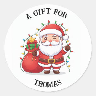 Persoonlijke Kerstman Cadeaubaquetiketsticker Aan Ronde Sticker