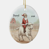 Persoonlijke Kerstman Doet Mutton Busting Keramisch Ornament (Rechts)