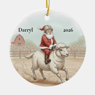 Persoonlijke Kerstman Doet Mutton Busting Keramisch Ornament