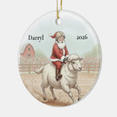 Persoonlijke Kerstman Doet Mutton Busting Keramisch Ornament (Links)