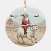 Persoonlijke Kerstman Doet Mutton Busting Keramisch Ornament (Achterkant)