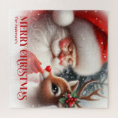 Persoonlijke Kerstman en Rendier Festieve Gift Legpuzzel (Horizontaal)