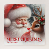 Persoonlijke Kerstman en Rendier Festieve Gift Legpuzzel (Verticaal)