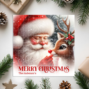 Persoonlijke Kerstman en Rendier Festieve Gift Legpuzzel