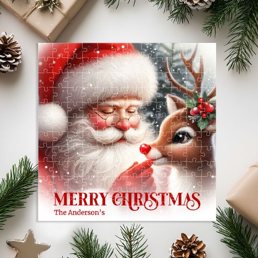 Persoonlijke Kerstman en Rendier Festieve Gift Legpuzzel