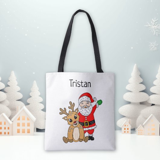 Persoonlijke kerstman en rendierKerstmis Tote Bag
