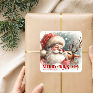 Persoonlijke Kerstman en Rudolph Kerstcadeau Vierkante Sticker