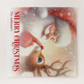 Persoonlijke Kerstman en Rudolph Winter Kinderpuzz Legpuzzel (Horizontaal)