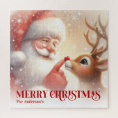Persoonlijke Kerstman en Rudolph Winter Kinderpuzz Legpuzzel (Verticaal)