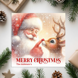 Persoonlijke Kerstman en Rudolph Winter Kinderpuzz Legpuzzel