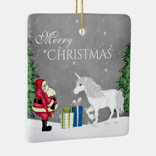 Persoonlijke kerstman en Unicorn Merry Keramisch Ornament (Rechts)
