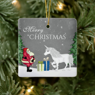 Persoonlijke kerstman en Unicorn Merry Keramisch Ornament