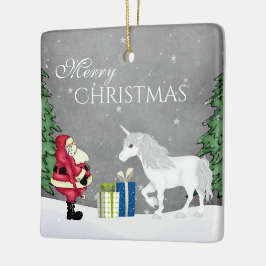 Persoonlijke kerstman en Unicorn Merry Keramisch Ornament (Links)