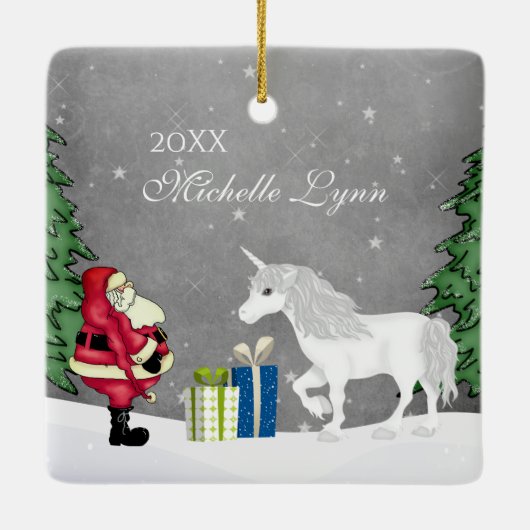 Persoonlijke kerstman en Unicorn Merry Keramisch Ornament (Achterkant)