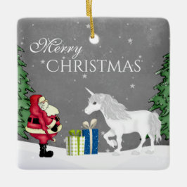 Persoonlijke kerstman en Unicorn Merry Keramisch Ornament