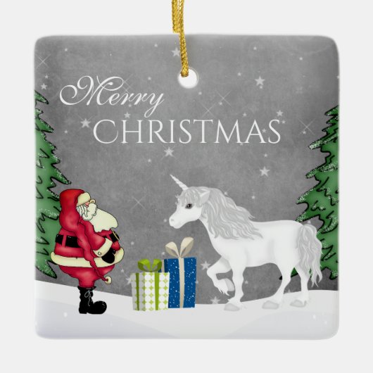 Persoonlijke kerstman en Unicorn Merry Keramisch Ornament (Voorkant)