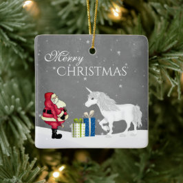 Persoonlijke kerstman en Unicorn Merry Keramisch Ornament