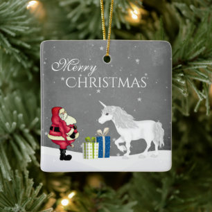 Persoonlijke kerstman en Unicorn Merry Keramisch Ornament