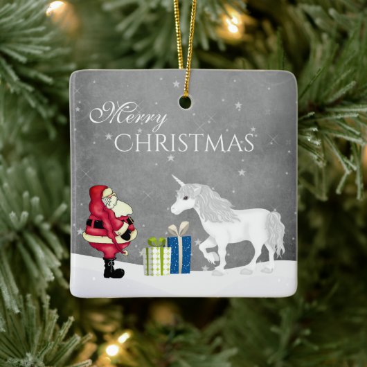 Persoonlijke kerstman en Unicorn Merry Keramisch Ornament (Boom)