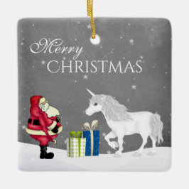 Persoonlijke kerstman en Unicorn Merry Keramisch Ornament
